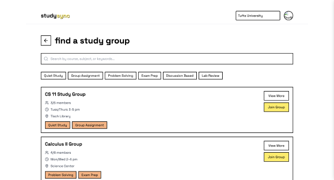 StudySync Find Group Page Screenshot